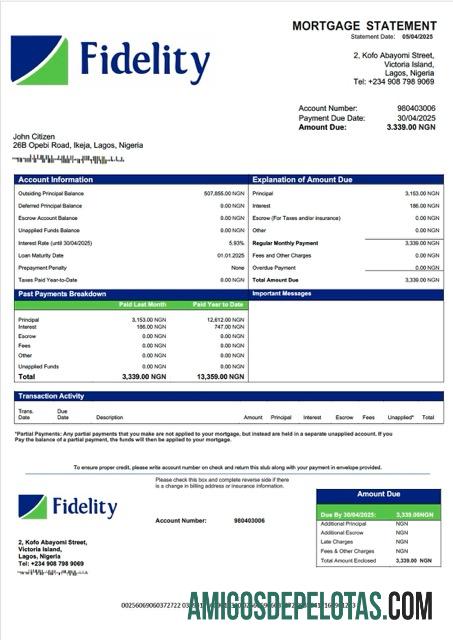 em branco Modelo Word e PDF de declaração de hipoteca do Nigeria Fidelity Bank